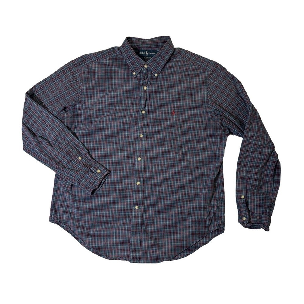Polo Ralph Lauren mens XL blue check plaid Y2K button up Oxford shirt EUC